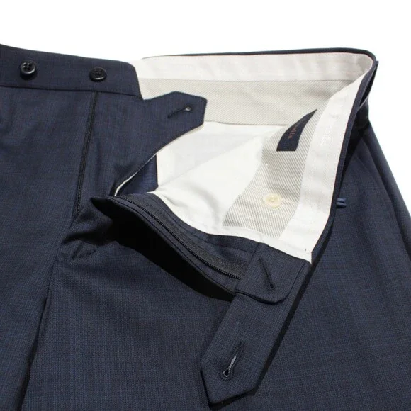 Zanella NWT Stretch Dress Pants Size 36 US Curtis In Subtle Blue Plaid 100% Wool